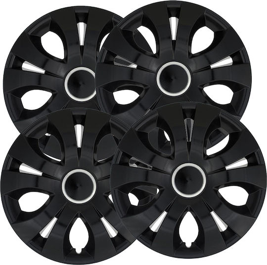 Jestic Car Hubcap Set with Peugeot Emblem 16" 4pcs Black /Black