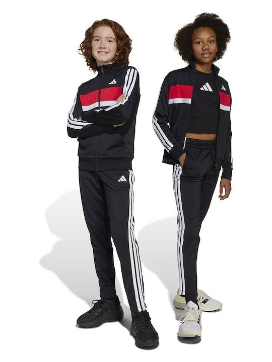 3-Stripes Tiberio Kids Tracksuit Sweatpants Set With Jacket Black White Red 2 Pieces