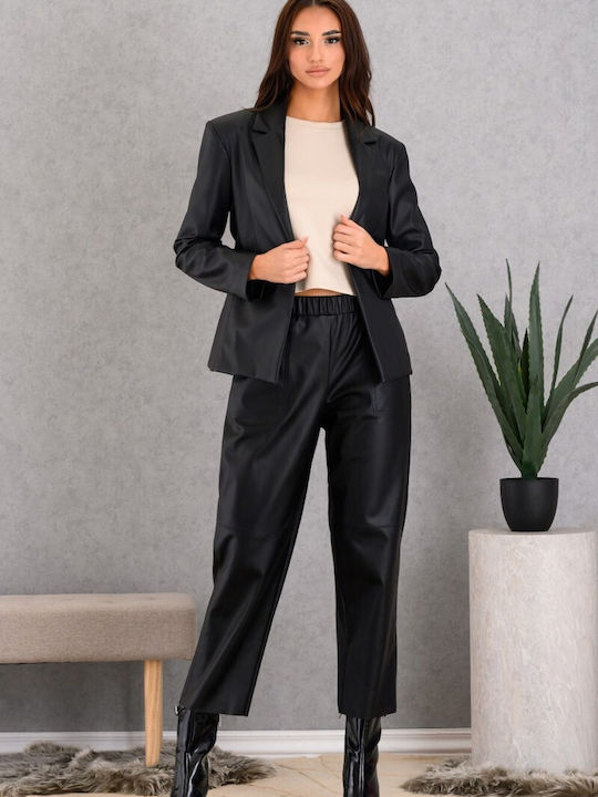Derpouli Women's Leather Blazer Black