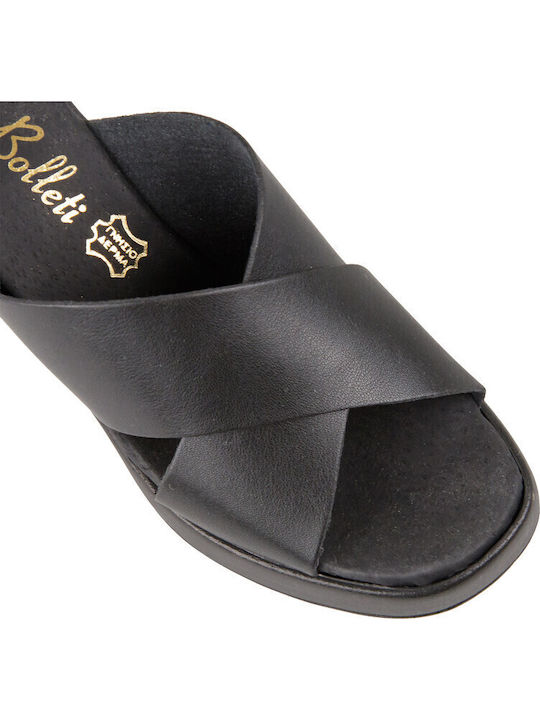 Leather Mules with High Heel in Black Color
