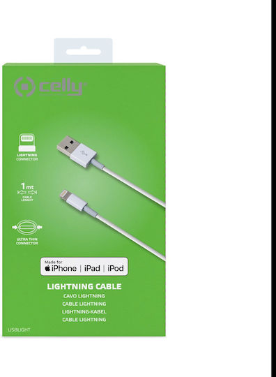 Celly Regular USB-A la Cablu Lightning Alb 1m (USBIP5)