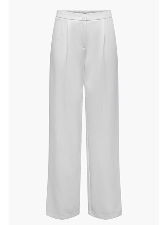 Wide Women's High-waisted Fabric Trousers Loose Fit White