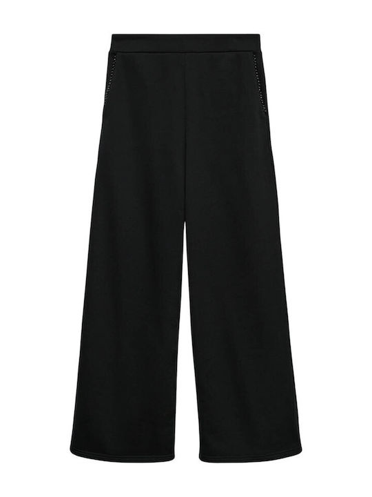 Damen Hoch tailliert Stoff Hose in Weitem Schnitt Black