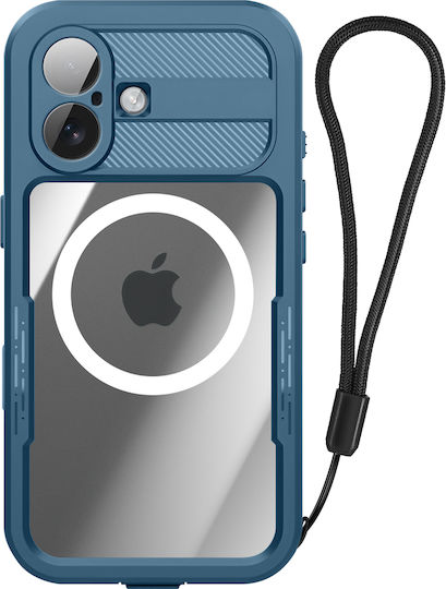 Shellbox Калъф Водоустойчив За Iphone 17 Съвместим С Magsafe Удароустойчив С Каишка За Ръка Син