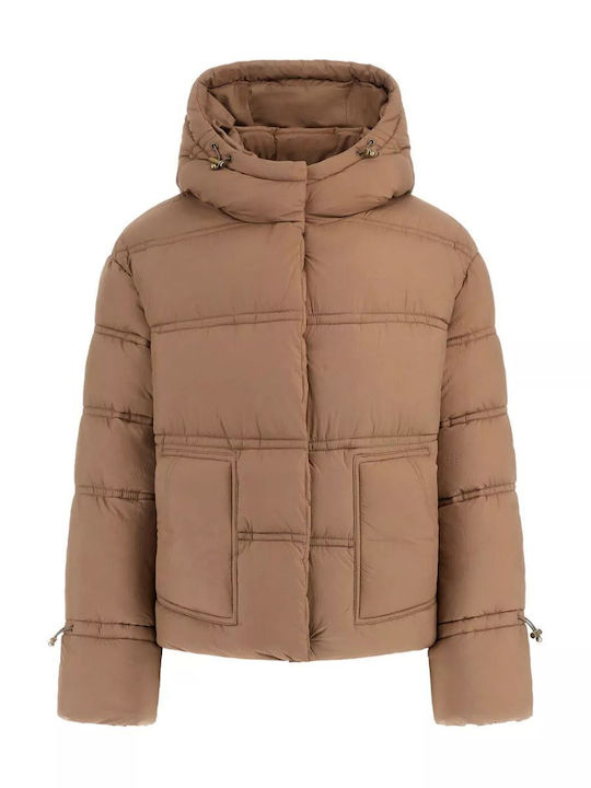 Daisy Crop Γυναικείο Puffer Μπουφάν για Χειμώνα Μπεζ