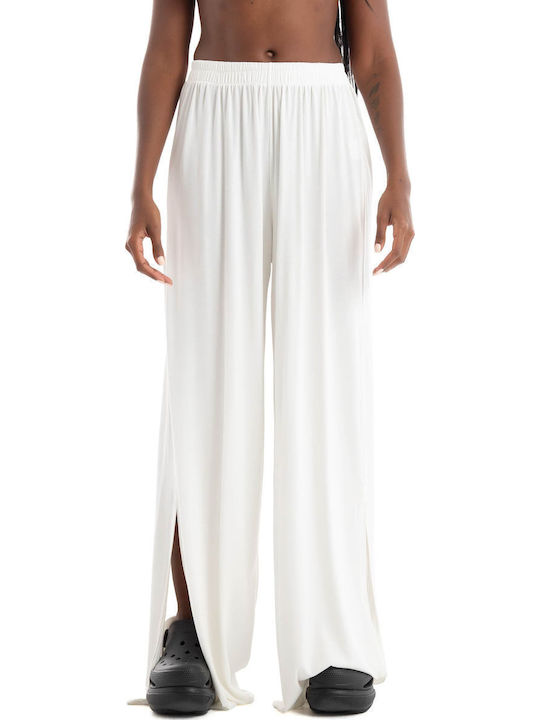 Collectiva Noir Pants Women's High Waist Fabric Palazzo Pants with Elastic White
