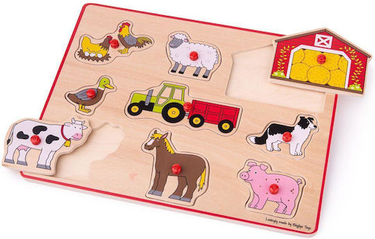 Lemnos Puzzle pentru Copii cu Îmbinări Farm Animals pentru 3+ Ani 9buc Big Jigs