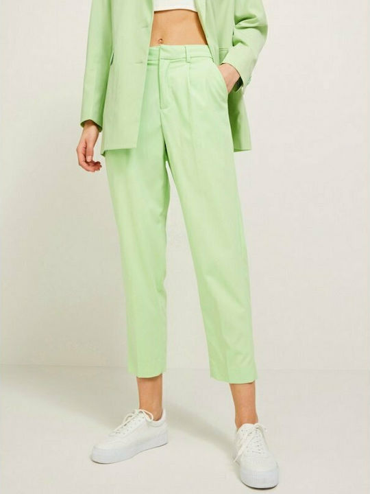 Women's High-waisted Fabric Capri Trousers Regular Fit Pastel Green