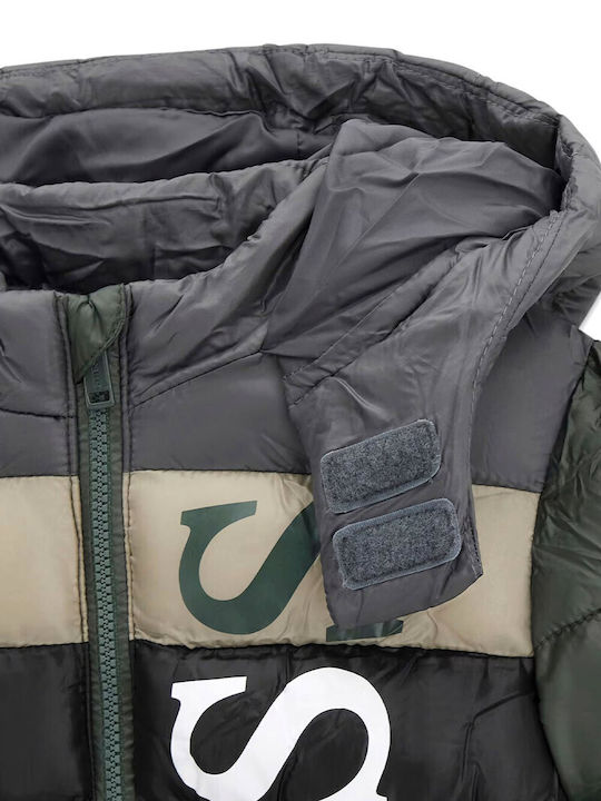 Kids' Quilted Jacket with Hood Khaki