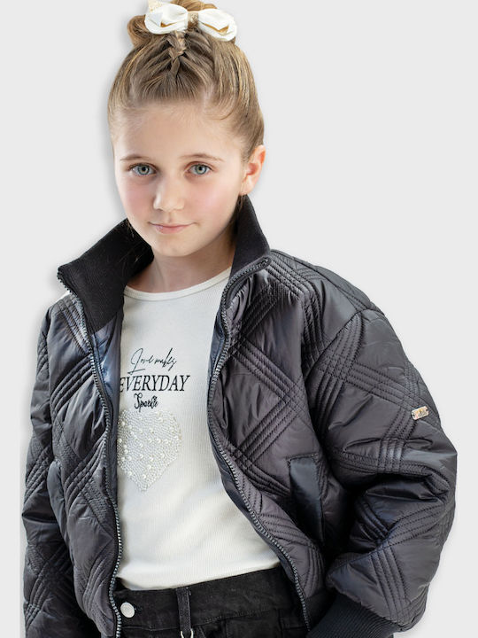 Kids Quilted Short Black Jacket