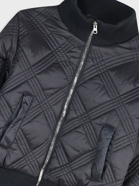 Kids Quilted Short Black Jacket