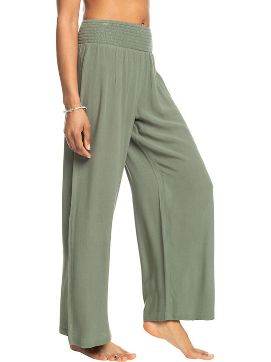 Along The Beach Women's Fabric Trousers Loose Fit Green