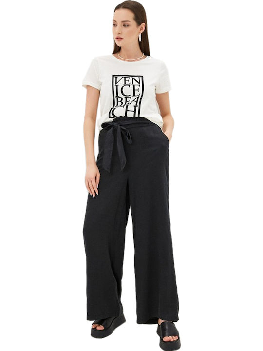 Women's High Waist Pantaloons in Paperbag Fit Black