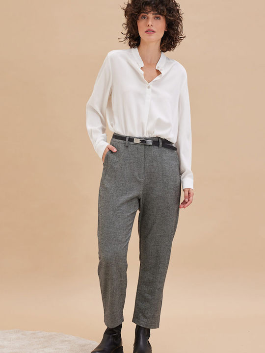 Damen Hoch tailliert Stoff Hose Gray