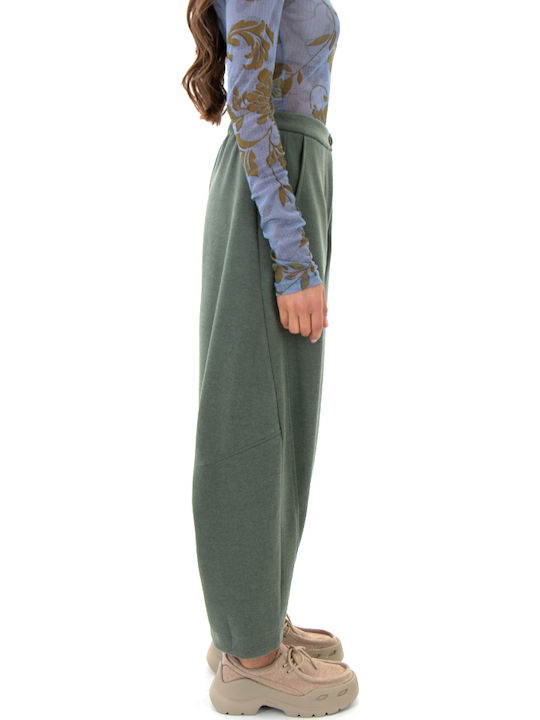 Damen Hoch tailliert Stoff Capri Hose in Ballon Schnitt Khaki