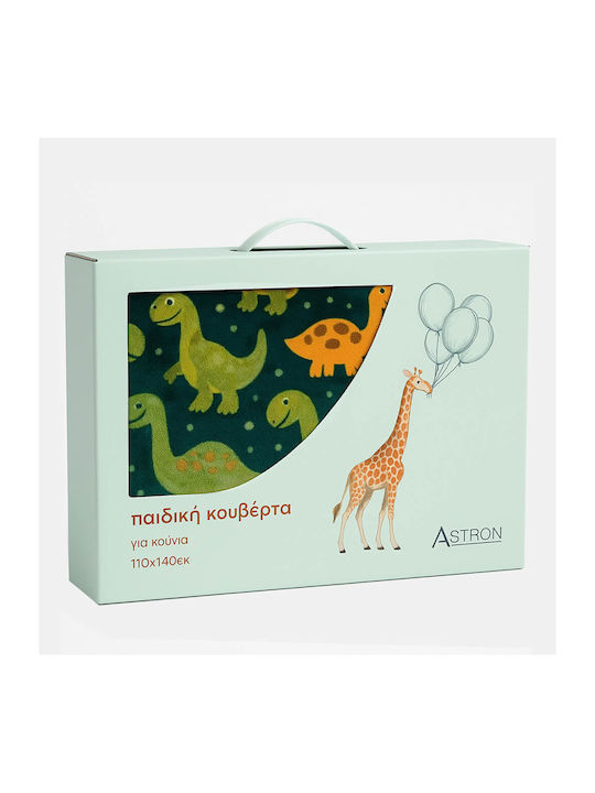 Astron Italy Baby Cot Blanket Dinosaurs Velvet Green 110x140cm
