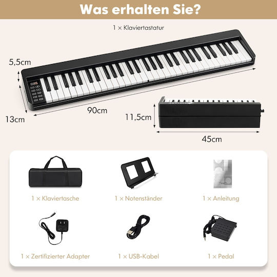 Costway Elektrisch Bühne Klavier MU10095DE-DK Set mit 61 Dynamisch Tasten und Eingebaute Lautsprecher
