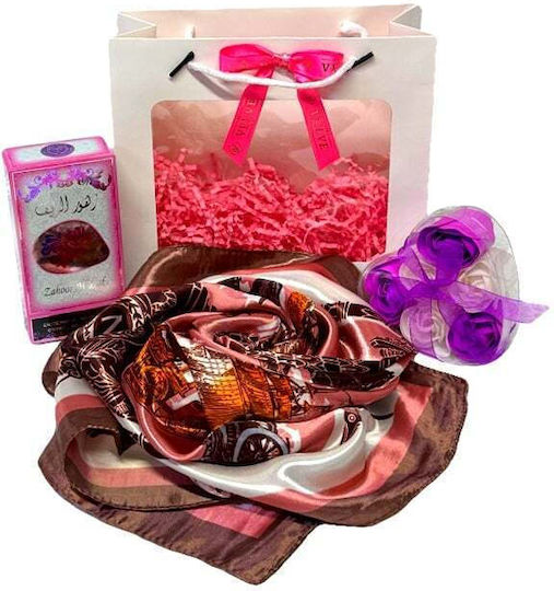 Pachet Tinky Zahoor Apă De Parfum Arabă Pentru Femei 50ml Eșarfă Cutie Săpun Trandafiri În Geantă De Fereastră Mov