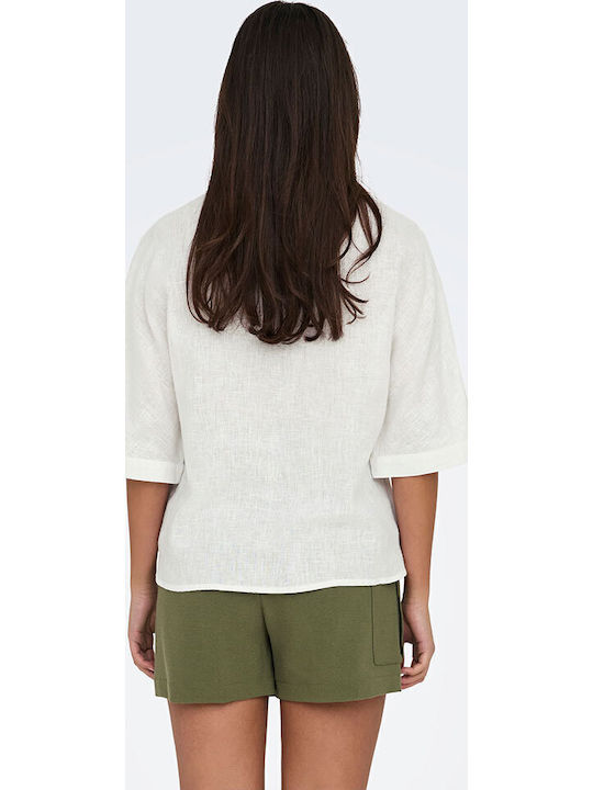 Long Sleeve Women's Linen Shirt White
