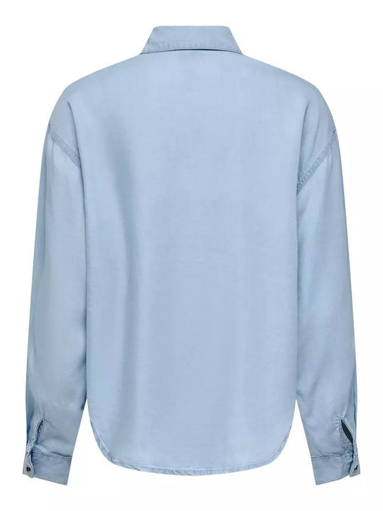 Long Sleeve Women's Denim Shirt Light Blue Monochrome
