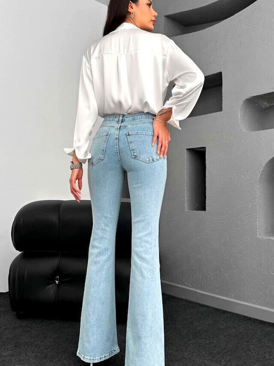 Hoch tailliert Damenjeans Schlaghose
