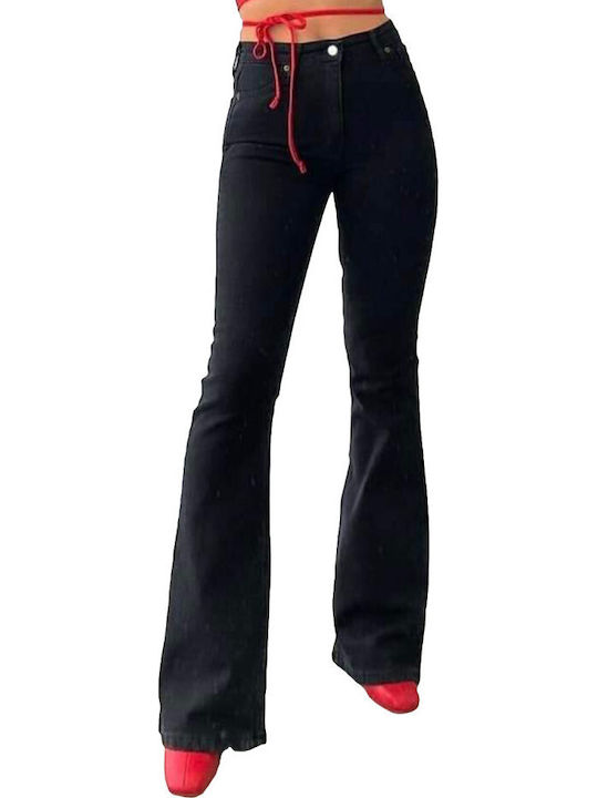 Hoch tailliert Damenjeans Schlaghose Schwarz