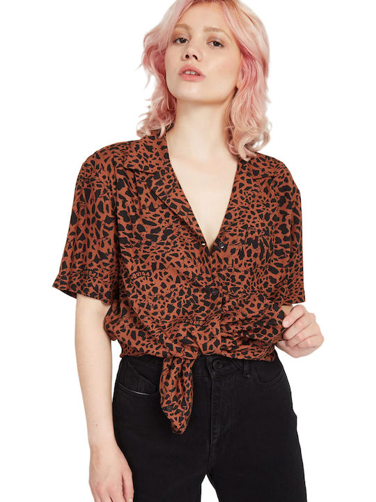 Dino Tea Shirt Tunic Women's Short Sleeve Shirt Brown