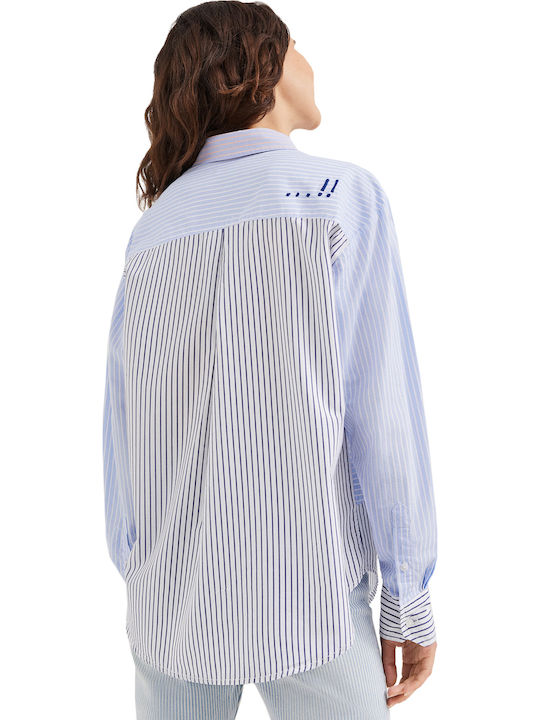Women's Striped Long Sleeve Shirt Light Blue