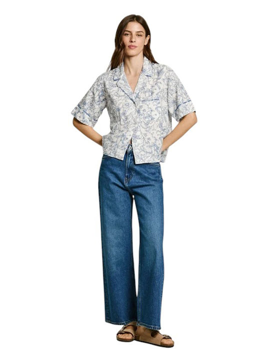 Mâneca scurta Femei In Cămașă Alb Floral