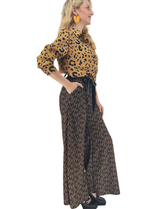 Women's Satin Long Sleeve Shirt Yellow