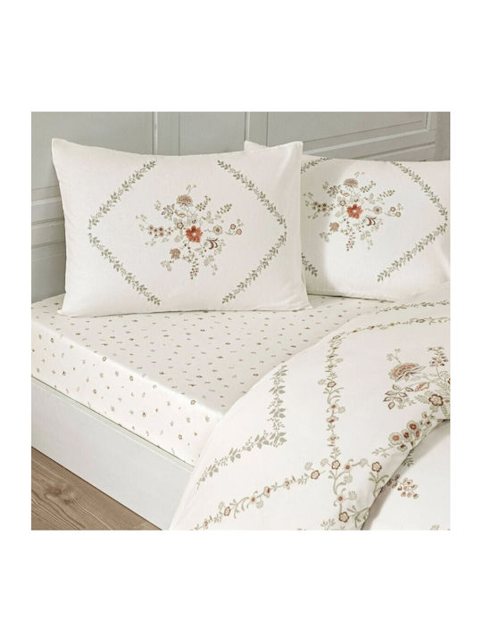 Tac Set Husă de Pilotă Bumbac Dublă cu 2 Fețe de Pernă & 1 Cearsaf 200x220 Elira Alb