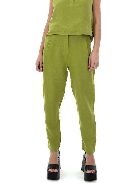 Damen Hochgeschnittenes Stoffhose in Verjüngt Bein Stil Lime