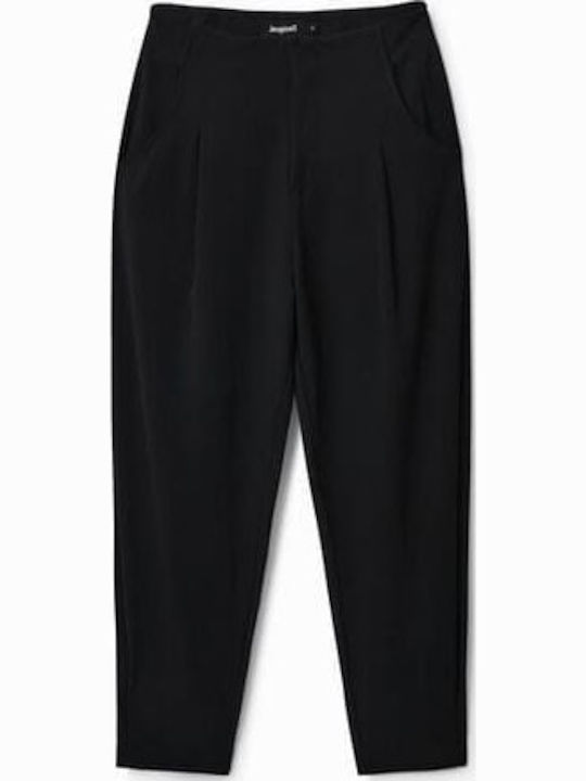 Ra Women's High-waisted Fabric Capri Trousers Carrot Fit Black