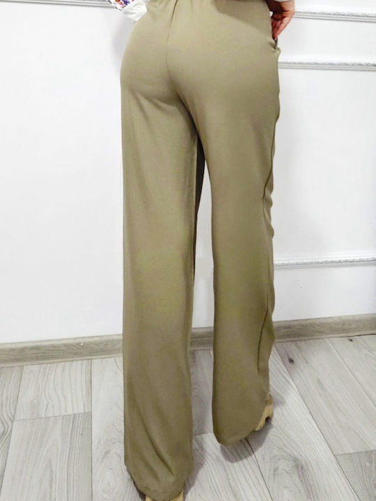 Women's Fabric Trousers Wide Line Khaki