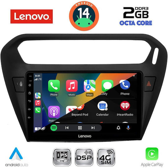 Lenovo Ηχοσύστημα Αυτοκινήτου για Peugeot 301 Citroen C-Elysee 2013 (Bluetooth/USB/WiFi/GPS/Apple-Carplay/Android-Auto) με Οθόνη Αφής 9"