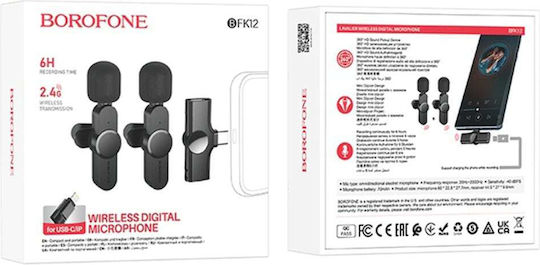 Borofone BFK12 Trophy (Type-C & Lightning) Set Drahtlos Mikrofon Πέτου, Clip On für Gesang