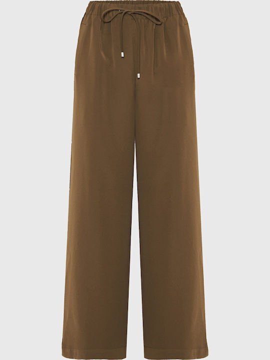 Women's High-waisted Fabric Trousers Brown