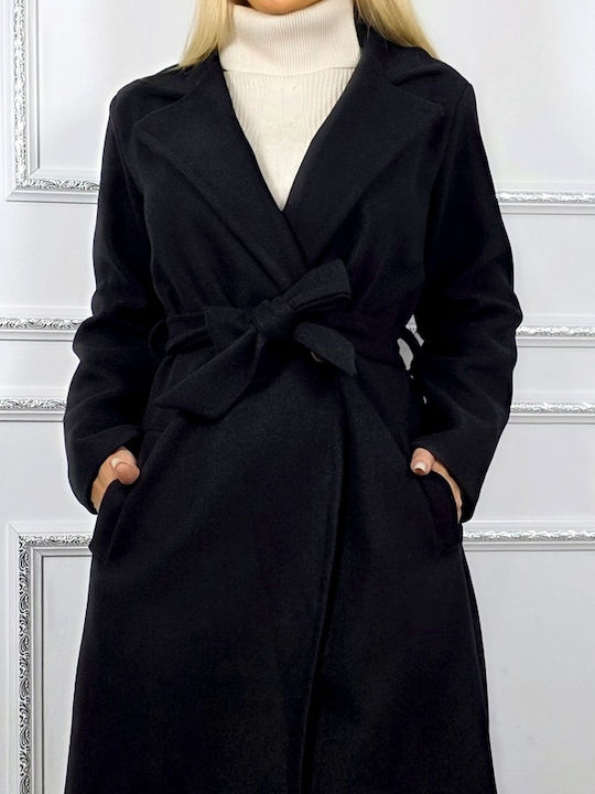 Damen Schwarz Mantel mit Knöpfen