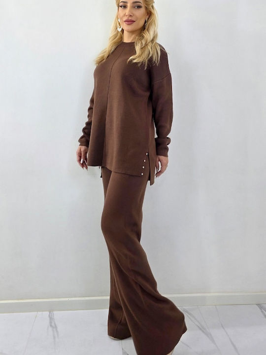Women's Brown Set with Pants Striped