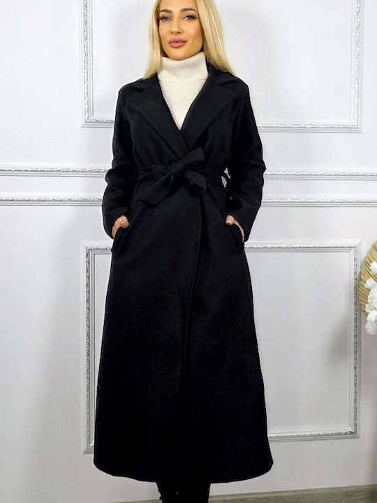 Damen Schwarz Mantel mit Knöpfen