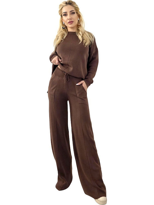 Women's Brown Set with Pants Striped