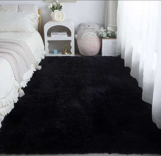 Homeone Χαλί Αντιολισθητικό Shaggy Γούνινο 60x90cm Μαύρο