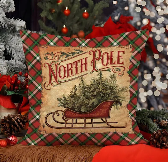By Queen Limited Festive Edition Μαξιλαροθήκη North Pole Vintage Έλκηθρο 45x45εκ