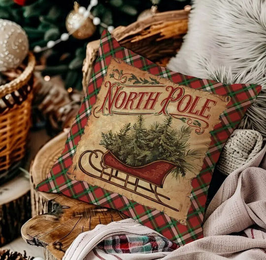 By Queen Limited Festive Edition Μαξιλαροθήκη North Pole Vintage Έλκηθρο 45x45εκ