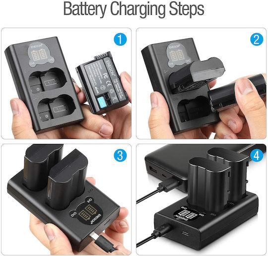 Set 2 Baterii 1900 Mah En-el15/el15a Baterii + Încărcător Nikon D7100 D750 D7000 D7200 D610 D880 D810