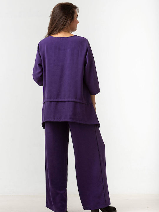 Damen Stoff Hose mit Gummizug Purple