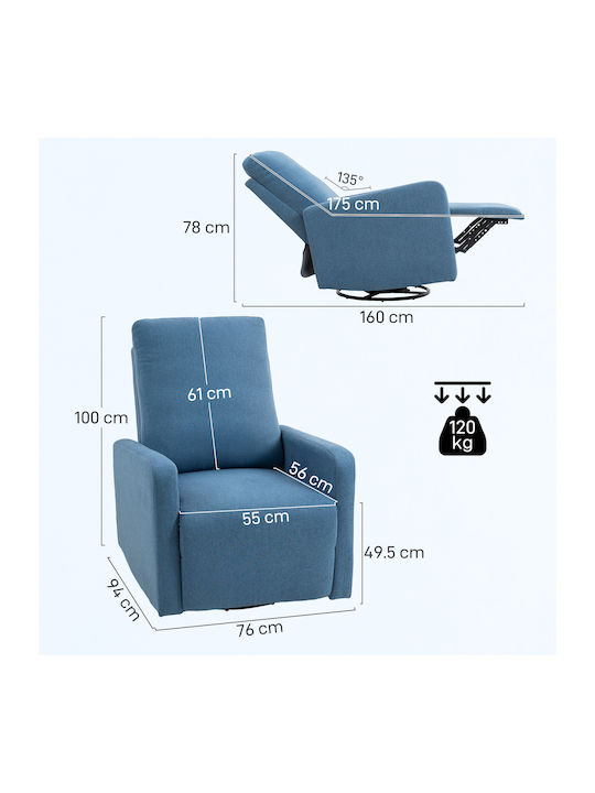 Πολυθρόνα Relax Περιστρεφόμενη Μπλε 76x94x100cm