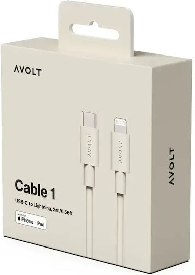 Fast Charging Data Cable Usb-c/apple Lightning Avolt 2 Meters Cream