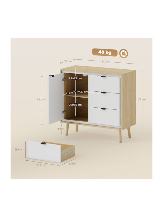 Sideboard Wooden with Drawers White and Oak 80x35x77cm
