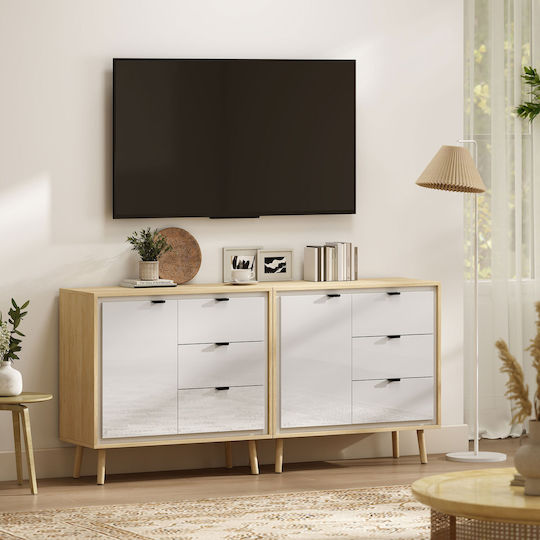 Μπουφές Ξύλινος με Συρτάρια Λευκό Και Δρυς 80x35x77cm